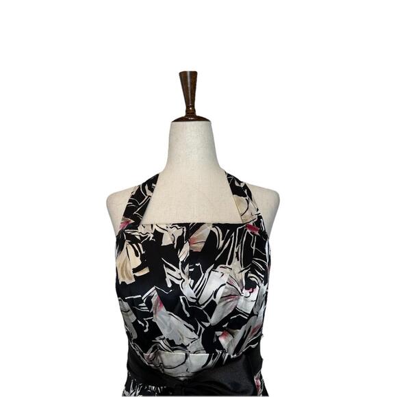 White House Black Market 100% Silk Size 6 Floral Print Halter Dress Tie Waist - Picture 2 of 9